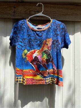 Don't Mess With Texas Vintage Cropped Graphic T-Shirt Painted Horse Boho